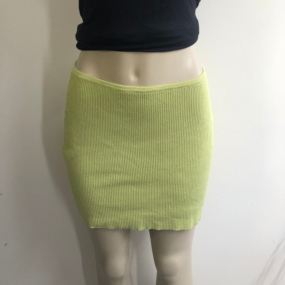 Tiger Mist Lime Green Ribbed Knit Bodycon Mini Skirt Small Chartreuse Going Out